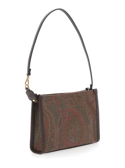 Etro Arnica Brown Clutch With Embroidered Logo On The Front And All-over Motif In Cotton Blend Woman In Multi