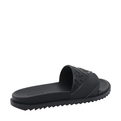 Fendi Rubber Slides With High Strap And Embossed Ff Motif Shoes In Black