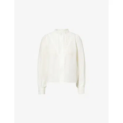 Me And Em Womens  Lace-trim Silk And Cotton Blouse In White