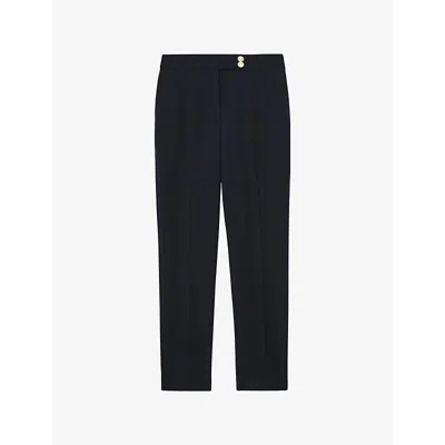 Reiss Womens  Gabriel Button-detail Tapered Stretch-woven Trousers In Blue