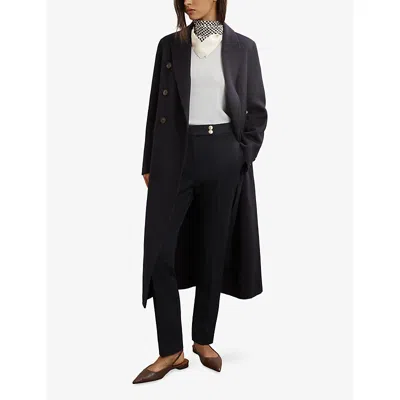 Reiss Womens  Gabriel Button-detail Tapered Stretch-woven Trousers In Blue