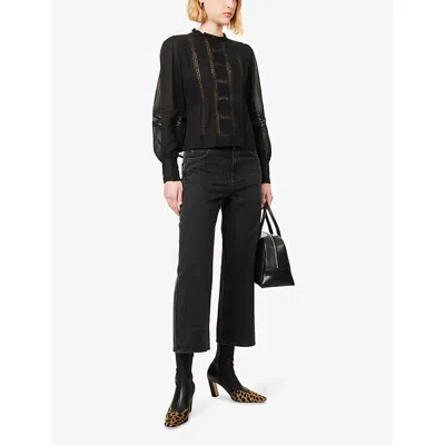 Me And Em Womens  Embroidered High-neck Cotton Blouse In Black
