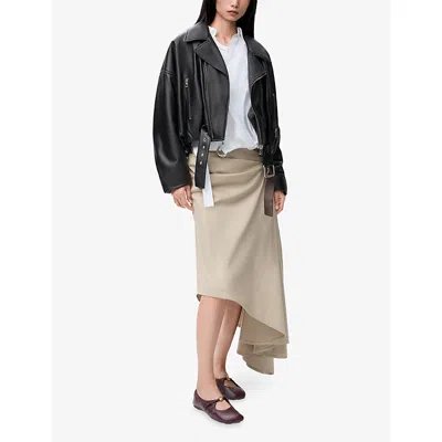 Loewe Womens  Notched-collar Zipped Leather Biker Jacket In Black