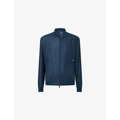 Corneliani Mens  Relaxed-fit Silk And Wool-blend Bomber Jacket In Blue