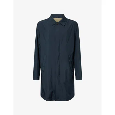 Corneliani Mens  Water Resistant Soft Woven Trench Jacket In Blue