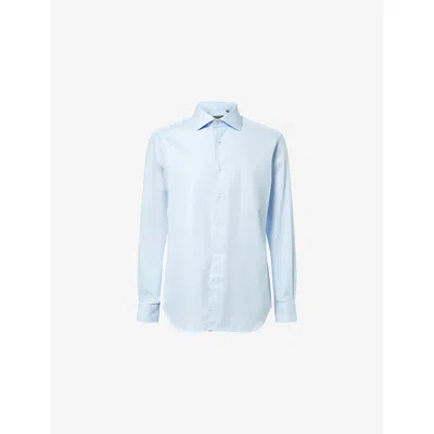 Corneliani Mens  Regular-fit Wrinkle-free Cotton Shirt In Blue