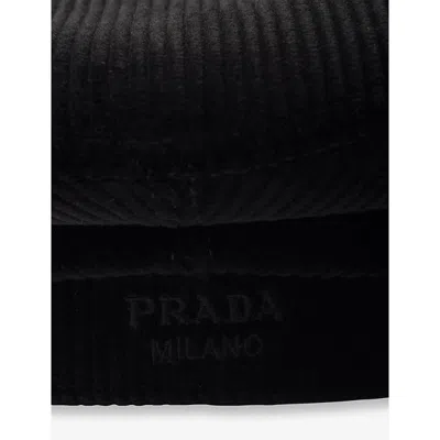 Prada Mens  Newsboy Cotton Corduroy Cap In Black