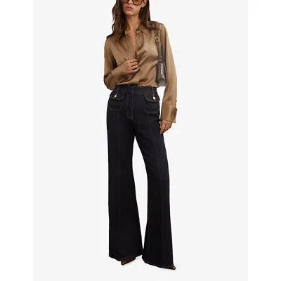 Reiss Womens  Ameira Concealed-placket Silk Shirt In Brown