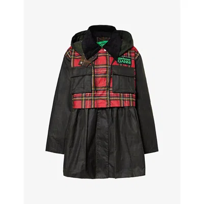 Barbour X Ganni Waxed Tartan Peplum Coat In Black