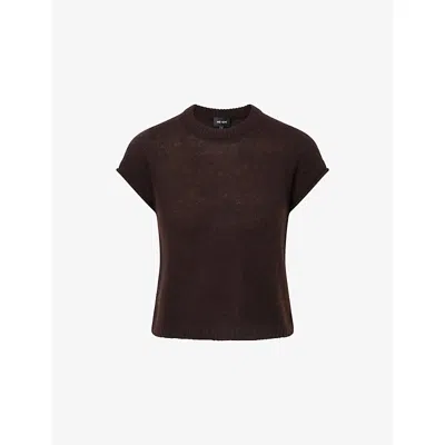 Me And Em Womens  Round-neck Short-sleeve Merino-wool, Cashmere And Silk Top In Brown