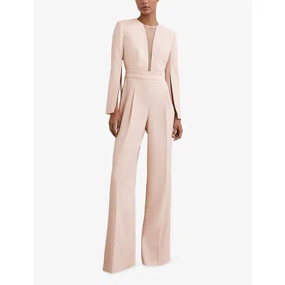 Reiss Womens  Evora Split-sleeve Stretch-woven Jumpsuit In Pink