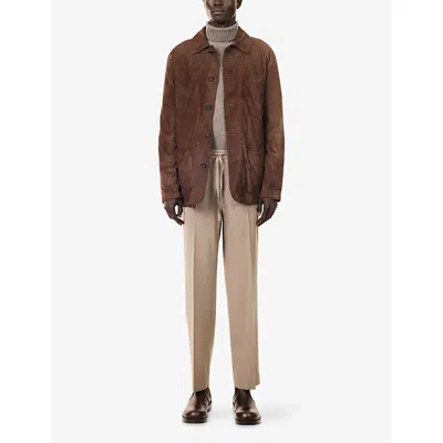 Corneliani Mens  Straight-leg Drawstring Wool Trousers In Neutral