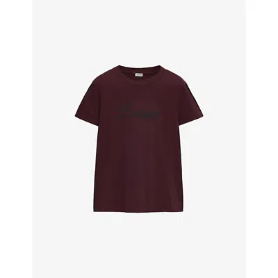 Loewe Womens  Brand-print Relaxed-fit Cotton-jersey T-shirt In Burgundy