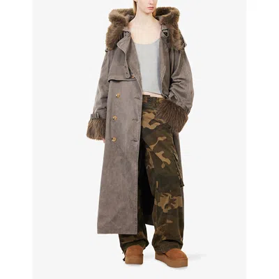 Jaded London Womens  Xl Hooded Cotton Trench Coat In Gray