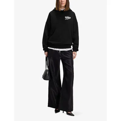 Hugo Boss Womens Hugo Branded-print Relaxed-fit Cotton-jersey Hoody In Black