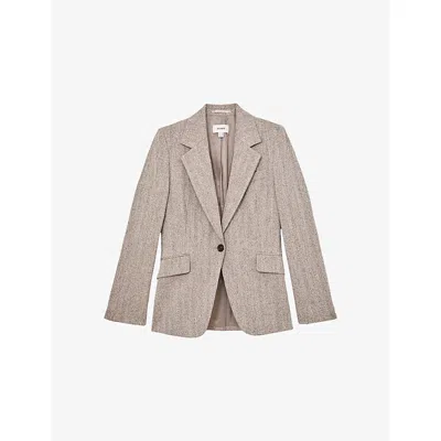 Reiss Isla One-button Herringbone Jacket In Brown