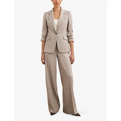 Reiss Isla One-button Herringbone Jacket In Brown