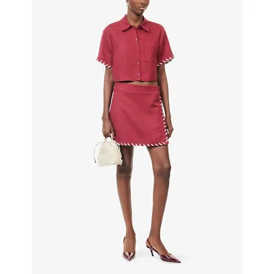 Simkhai Womens  Stitch Wrap Linen-blend Mini Skirt In Red