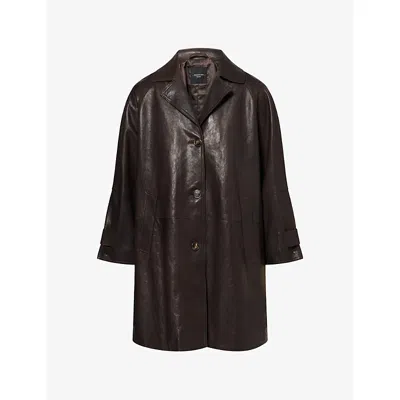 Weekend Max Mara Omens  Single-breasted Midi Leather Overcoat In Brown