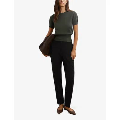 Reiss Womens  Gabriel Button-detail Tapered Stretch-woven Trousers In Black