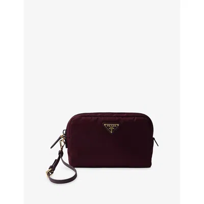 Prada Womens  Small Re-nylon Woven Pouch In Burgundy