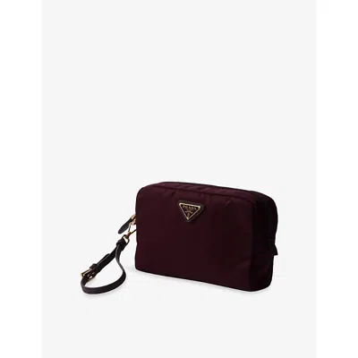 Prada Womens  Small Re-nylon Woven Pouch In Burgundy