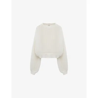 Loewe Womens  Relaxed-fit Ribbed Wool-blend Jumper In White