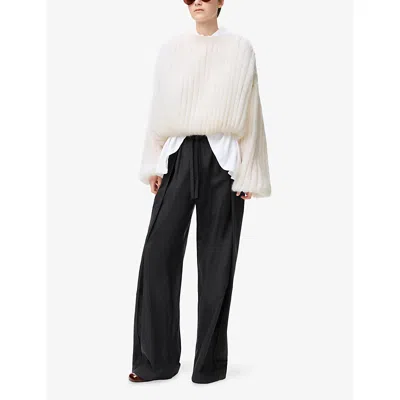 Loewe Womens  Relaxed-fit Ribbed Wool-blend Jumper In White