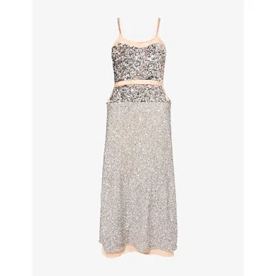 Rabanne Sequined Chiffon Maxi Dress In Neutral