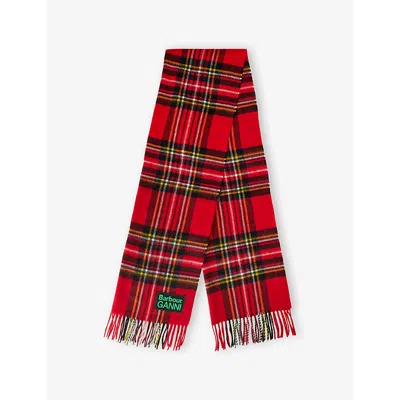 Barbour Red Scarf With Check Motif And Double Logo In Wool Woman