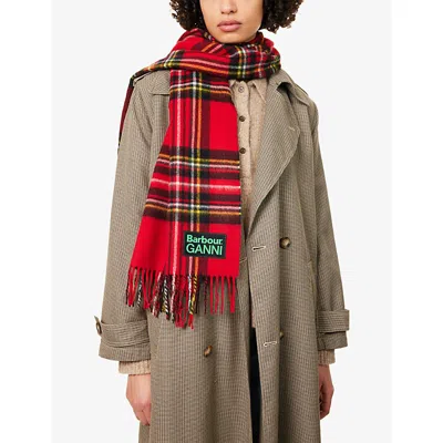 Barbour Red Scarf With Check Motif And Double Logo In Wool Woman