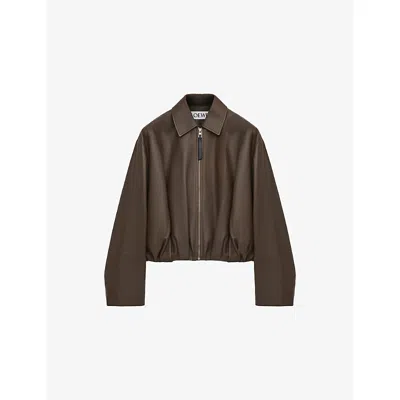 Loewe Womens  Draped Pointed-collar Leather Jacket In Brown