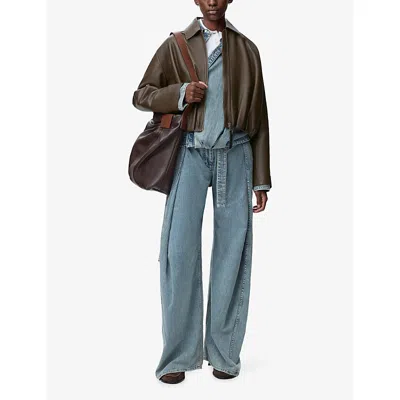 Loewe Womens  Draped Pointed-collar Leather Jacket In Brown