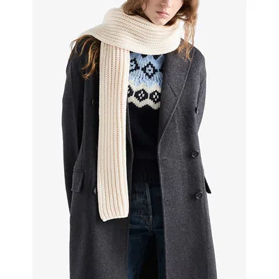 Prada Womens  Wool Knitted Wool Scarf In Neutral