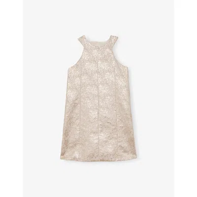 Reiss Celia Metallic-jacquard Woven Mini Dress 9-13 In Gold