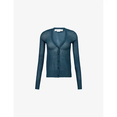 Victoria Beckham Womens  Regular-fit V-neck Knit Cardigan In Blue