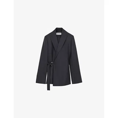Loewe Wool Check Draped Blazer In Gray