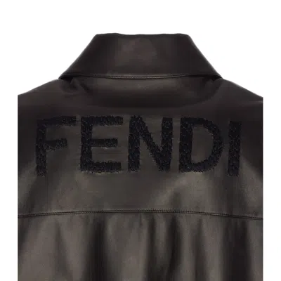 Fendi Pointed-collar Leather Jacket In Multi