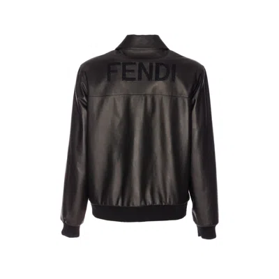 Fendi Pointed-collar Leather Jacket In Multi