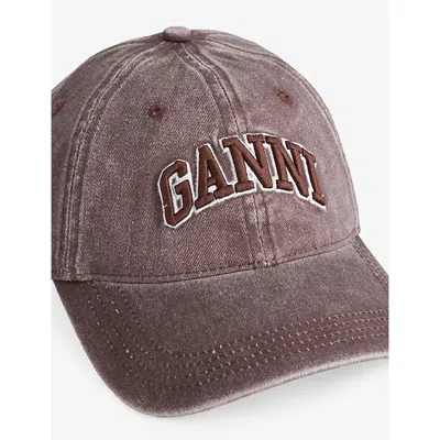 Ganni Washed Organic Cotton Canvas Baseball Cap In Purple