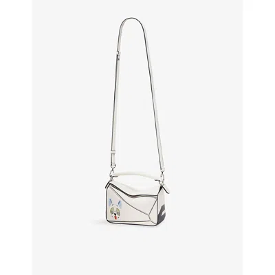Loewe Womens  Futurist Cat Puzzle Mini Leather Bag In White