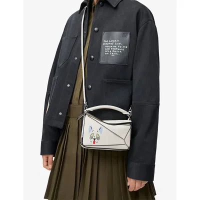 Loewe Womens  Futurist Cat Puzzle Mini Leather Bag In White