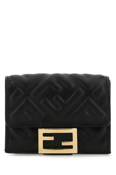 Fendi Women Black Nappa Leather Micro Baguette Wallet In Black