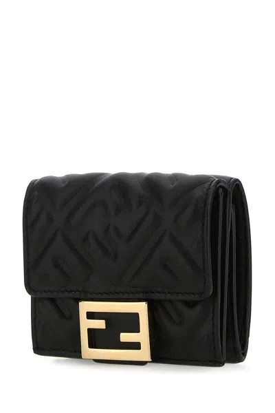 Fendi Women Black Nappa Leather Micro Baguette Wallet In Black