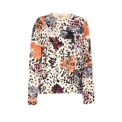 Fendi Wool And Cashmere Moth-print Pullover Clothing In Multi