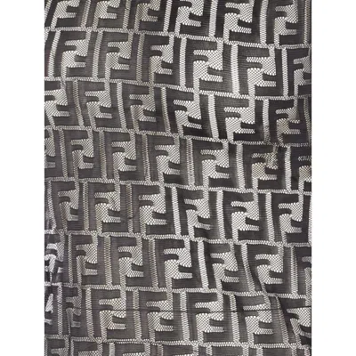 Fendi Women Black Crewneck Sleeveless Top With All-over Ff Motif And Rear Zip Closure In Tech Fabric In Black