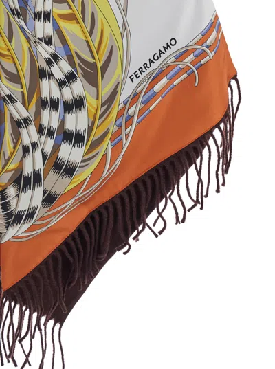 Ferragamo Women Brown Cape With Fringed Hem In Wool And Cashmere Woman In Multi