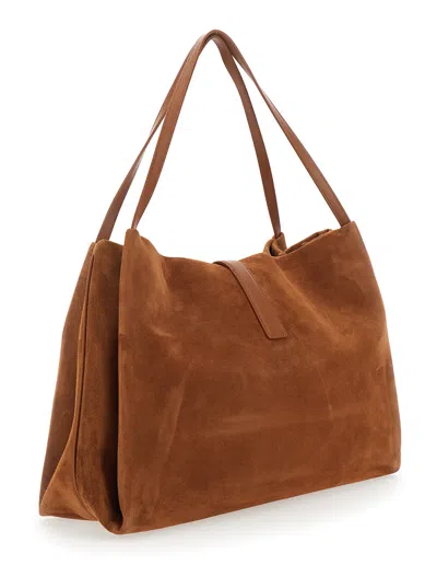 Ferragamo Women Brown Shoulder Bag With Two Top Handles And Gancini Plaque On The Front In Suede Wom In Brown