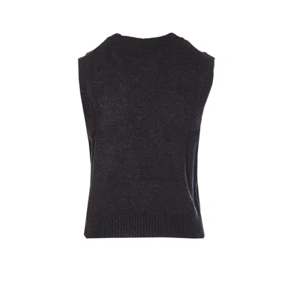 Ganni Sleeveless Intarsia Knit Crew Neck Top In Black