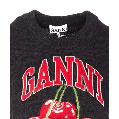 Ganni Sleeveless Intarsia Knit Crew Neck Top In Black